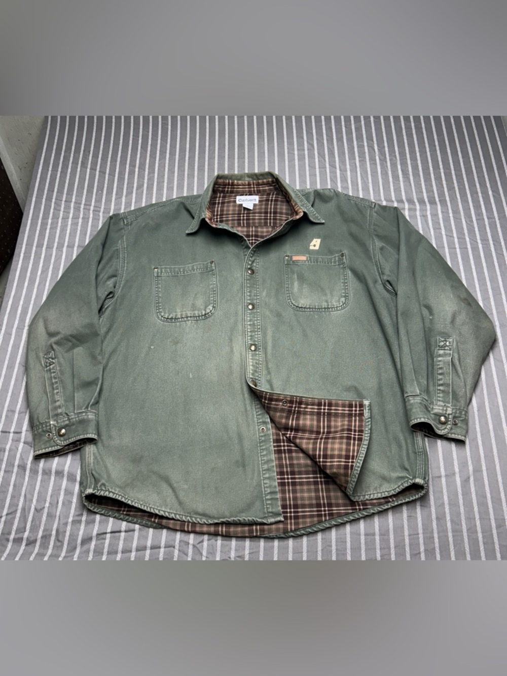 vintage Carhartt flannel-lined canvas shirt jacket Men's XL